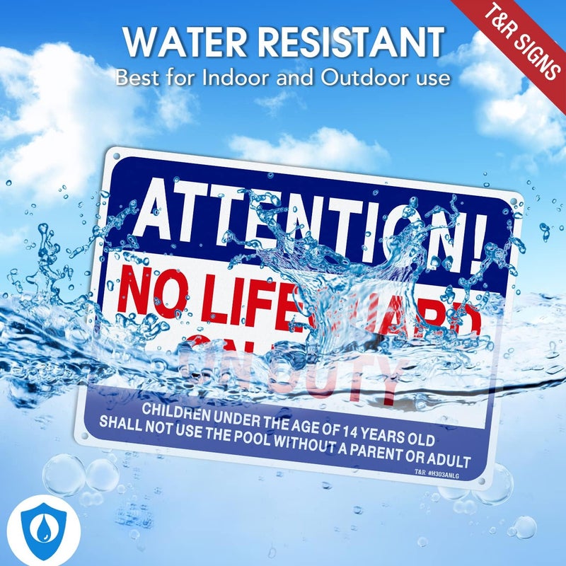 TR No Lifeguard On Duty Sign, Pool Sign - 2 Pack - 14"x10" .040 Rust Free Heavy Aluminum, Reflective, Waterproof, Weatherproof and Fade Resistant, 4 pre-drilled holes, Easy to Mount - Image 4